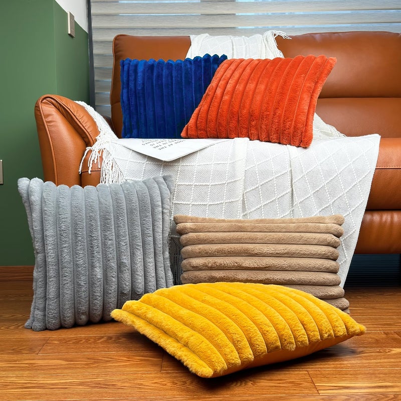 COTEY 18x18 Throw Pillow Covers Set of 2  Decorative Faux Fur Covers for Bed  Couch Soft Fluffy Pillow Cover with Velvet Back for Living Room  Neutral Home D?cor Accent for Sofa - Blue - Image 5